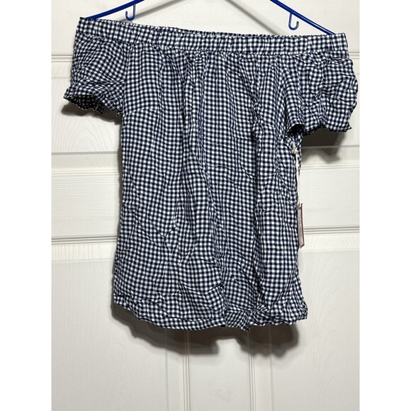 Mossimo Supply Co. Tops - Mossimo Blue Gingham Plaid Off The Shoulder 100% Rayon Top Size XS. NWT